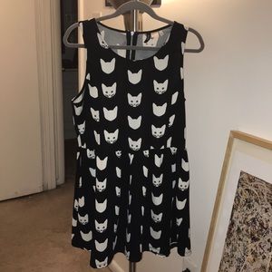 Black and White Cat Print Skater Dress L